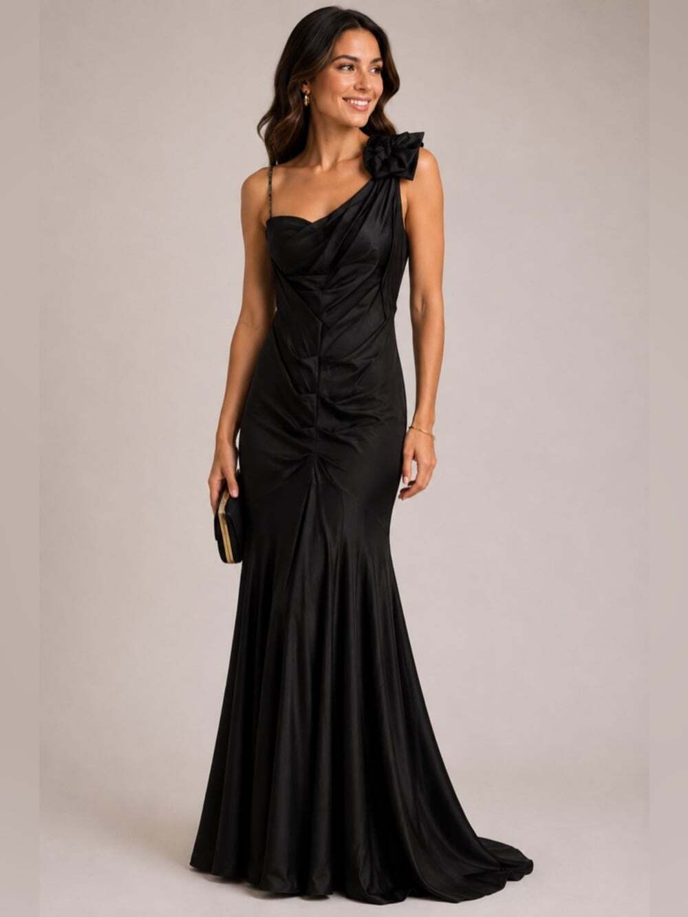 XSCAPE Black Ruched Cocktail Dress Size 14 Party Event Little Black Dress Glam